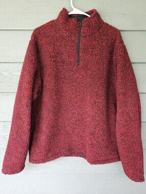 Wrangler Men's Medium Burguny Black Sherpa Fleece Quarter-Zip Pullover Sweater